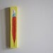 Feather Painting on Wood - Colorful Slim Feather on Yellow