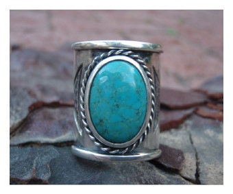Tribal Turquoise Ring - Sterling Silver (925) - Custom Size