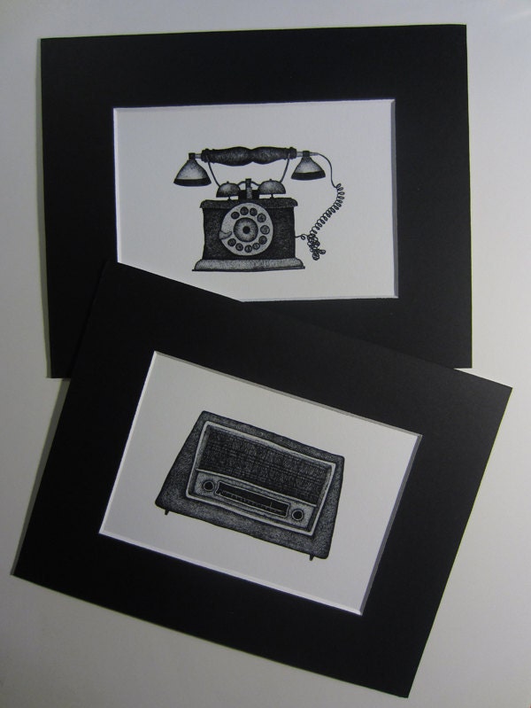 Radio & Phone - Set of Two 10" x 8" Mounted Prints
