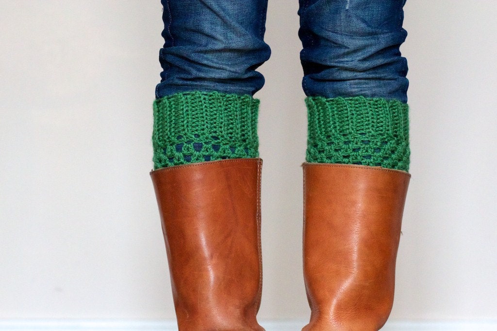 Crochet Boot Cuffs in Emerald Green - Boot toppers, Boot socks