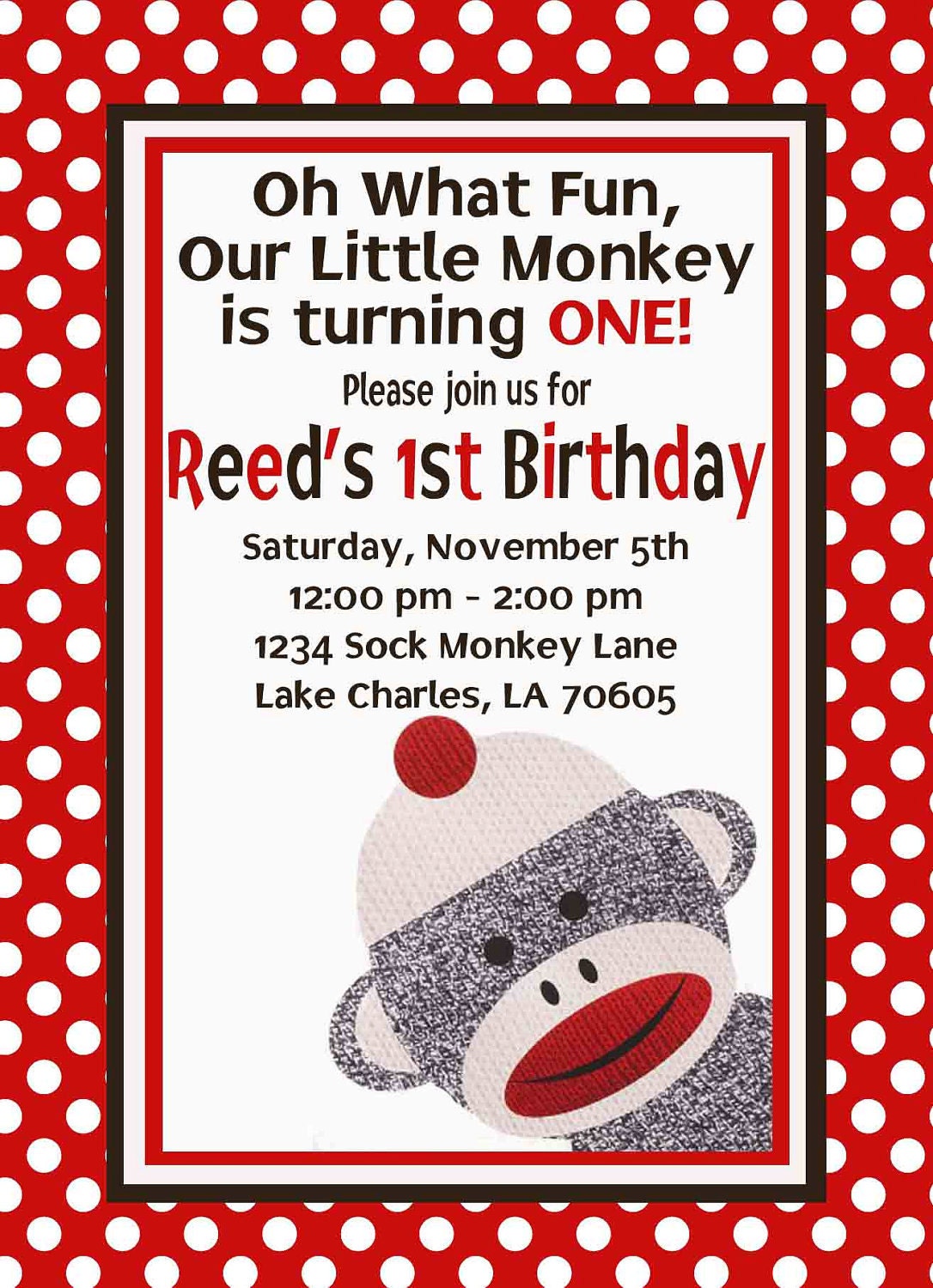 Sock Monkey Custom Digital Birthday Invitation Il_570xn