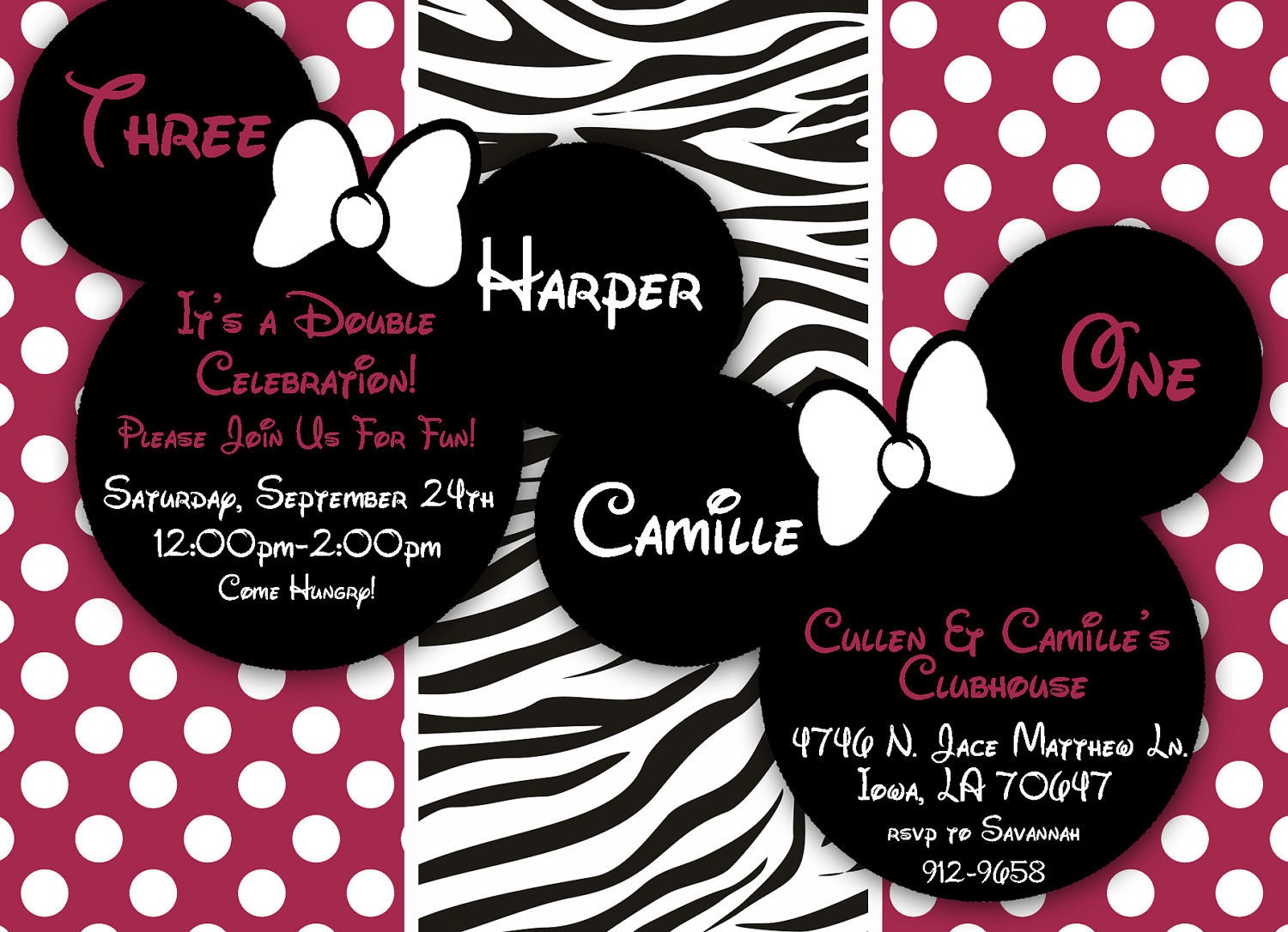 Minnie Mouse or Mickey Mouse Custom Digital Birthday Party Invitation