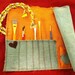 Orange burlap and hearts paint brush/knitting needle/make up case 2