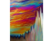 NEON STORM & SPIRES Colorful Abstract Modern Digital Art Print by K Graham 8x10 Print Yellow Red Black Blue Green Turquoise Rainbow