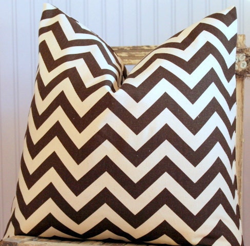 Brown and Ivory Chevron Pillow Cover 20 x 20