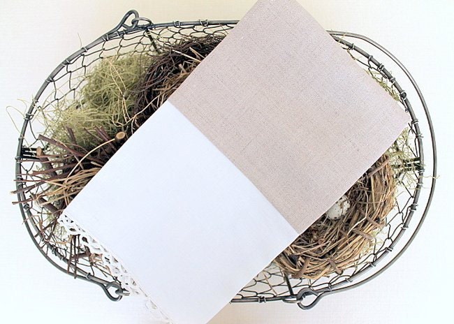 Tea Towel from 100% flax linen vintage crochet trim