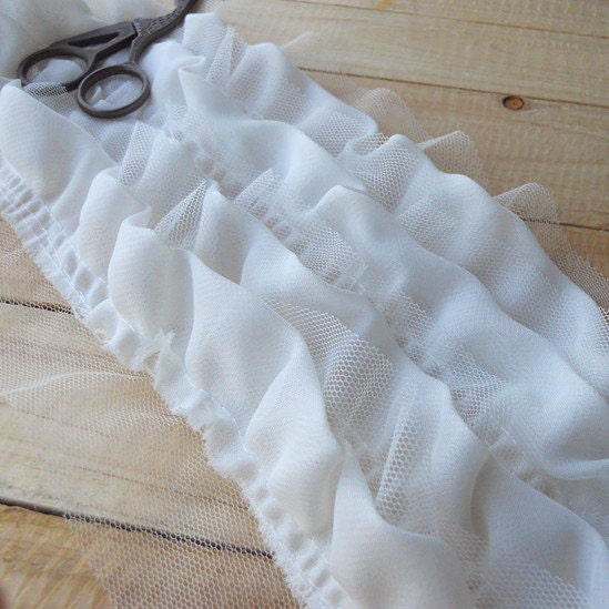 4 Layers White Chiffon Fold Lace Trim DIY Handmade Accessory 13cm wide. 1.6  yards YD0257