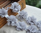 Lace Trim High Quality Light Gray Chiffon Flower Lace Trim DIY Handmade Accessory  2 yards YD0335