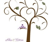 THUMBPRINT WEDDING tree. Guest book alternative. Love birds in the tree. (T2) 13x19. StudioLO2011