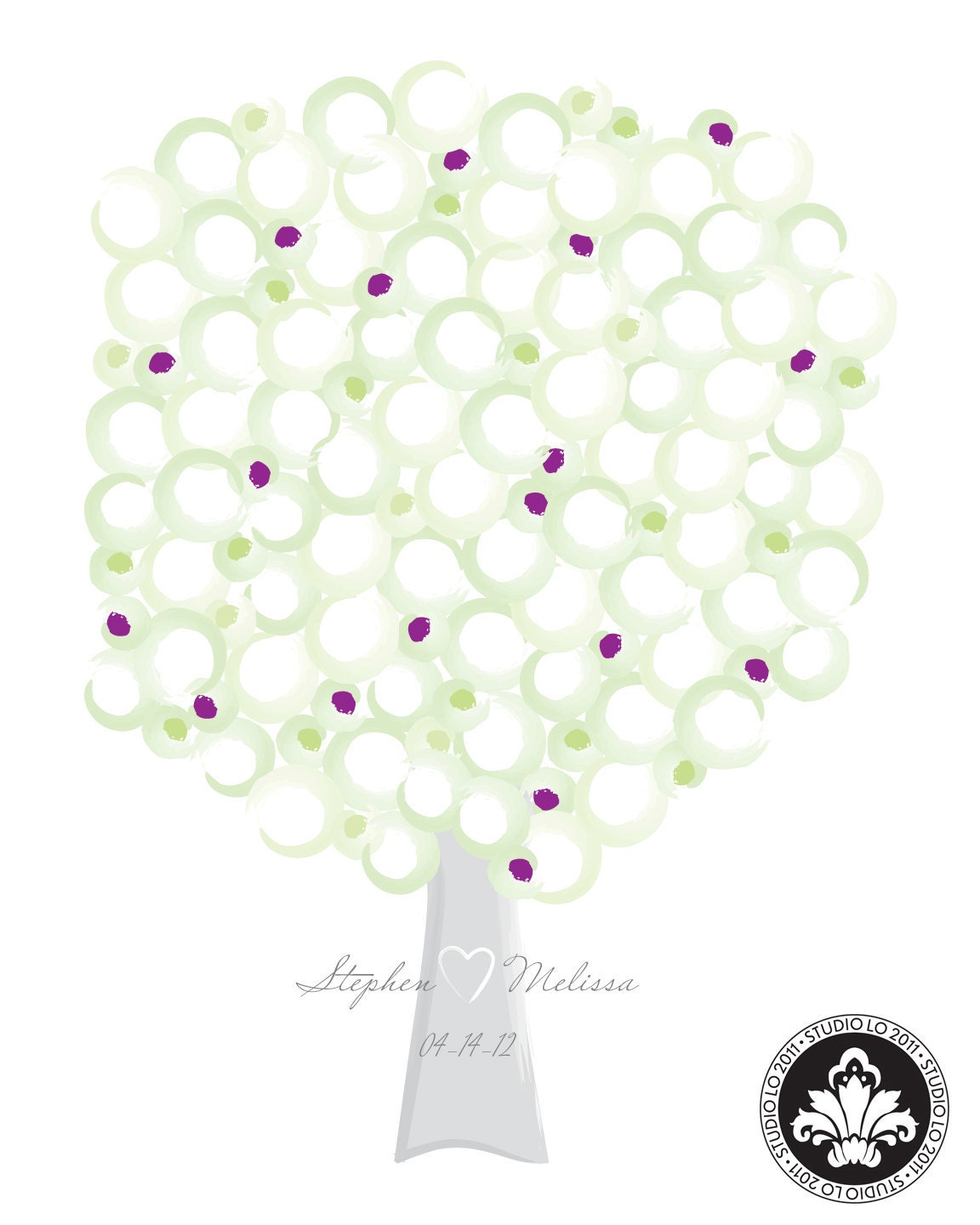 SIGNATURE WEDDING TREE. Modern Watercolor Design. Guest book alternative. 16x20 - 75 signatures. StudioLO2011