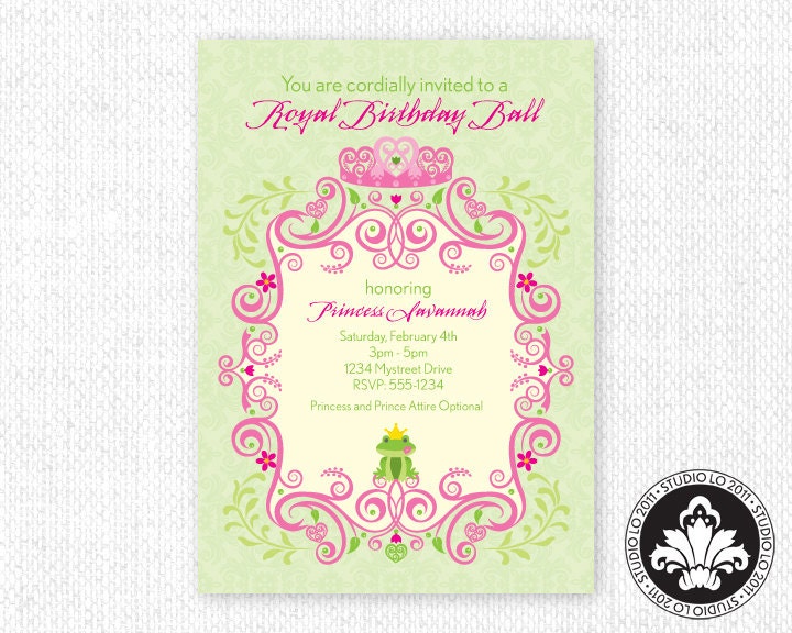 Princess Crown and Frog Invitation. Princess Frog Invite. PRINTABLE. StudioLO2011