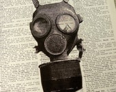 Dictionary Art Print - Upcycled Vintage Paper - Gas Mask Print - 7-3/4 x 10-3/4