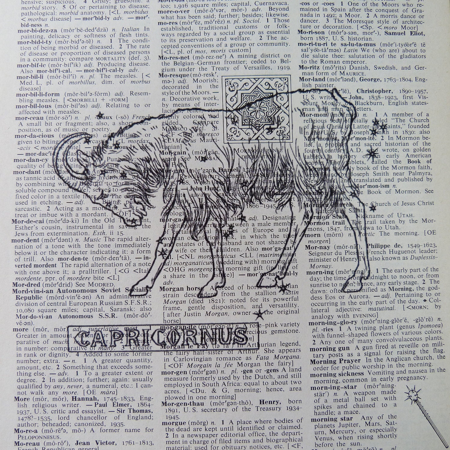 Capricorn - Zodiac - Dictionary Art Print - Upcycled Vintage Paper - 7-3/4 x 10-3/4