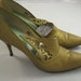 1960s / Stilettos / Gold Pumps / Ladies Pointed Pumps / 60s / Cut-Out / Leather