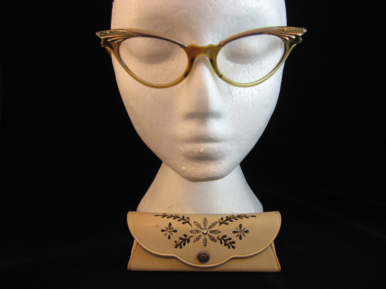 Vintage Cat Eye Glasses / 1960s / Ladies Glasses / Cat's Eye Glasses / Rhinestones / Gold and Champagne Colour/ 60s