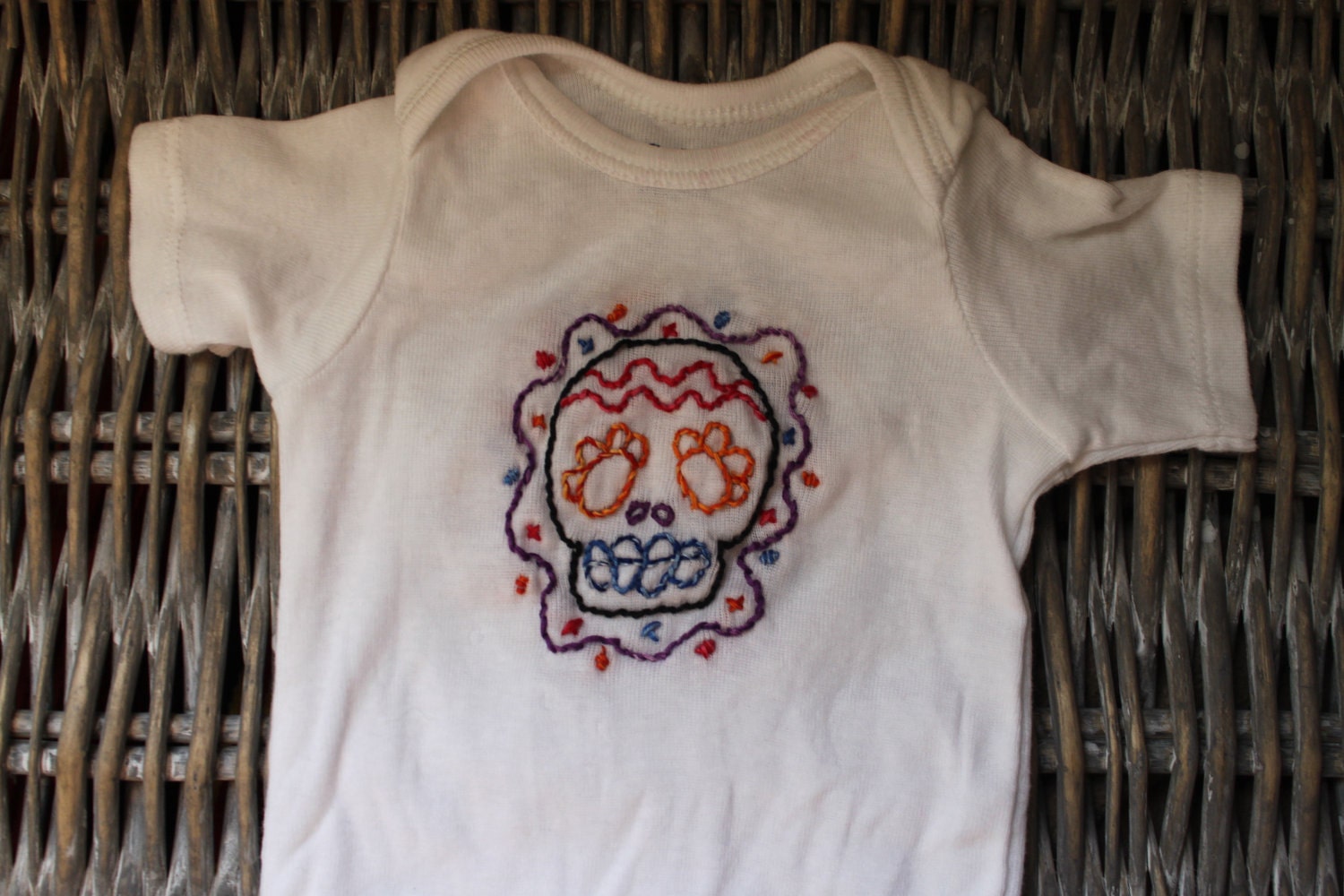Dia de los Muertos Calavera de Azucar Onesie -Hand Embroidered