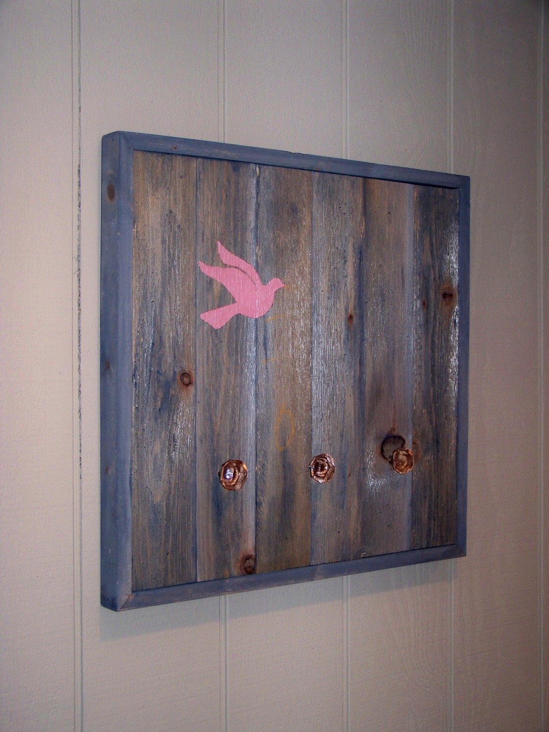 SALE - Reclaimed Wood Coat Rack (Pink Bird)