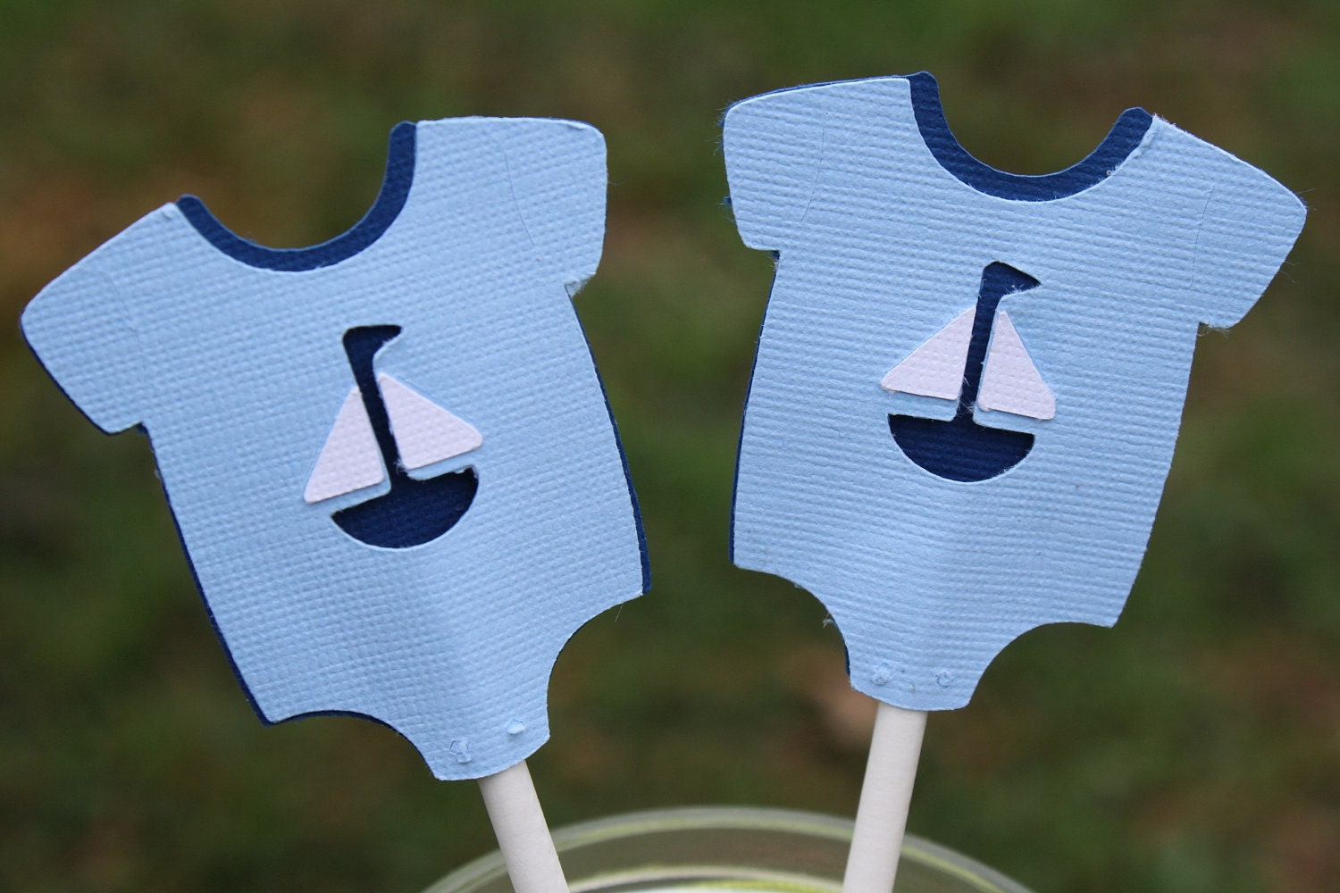 Onesie Cupcake Toppers, Baby Boy Shower, Nautical Theme, Sailboat Theme, Baby Boy Cupcake Topper, Baby Boy Cupcake Pick, Shower Cupcake Pick