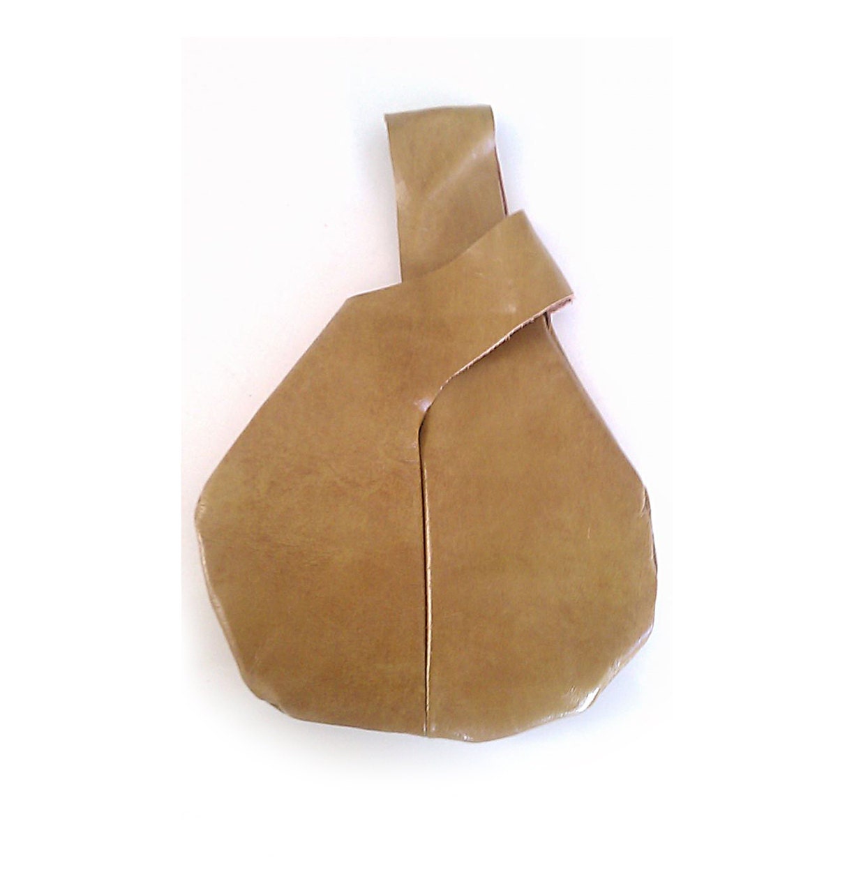 Leather Wristlet Purse Clutch Japanese Knot Bag Camel Carmel Yellow Brown Glossy Round FREE SHIPPING