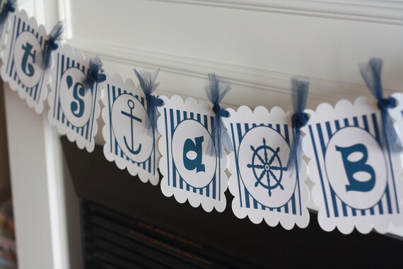 Ahoy "It's a Boy" Baby Shower Anchor Sailor Nautical Banner - Navy & Yellow or Navy Green or Navy White