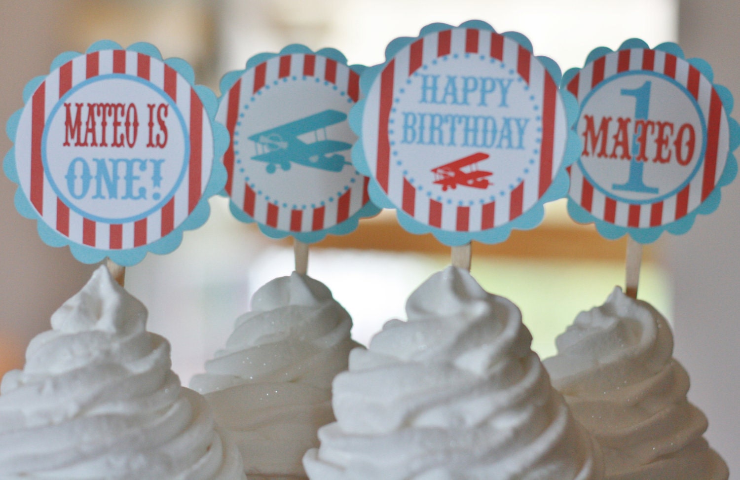 cupcakes vintage Toppers Theme Birthday 12  Ask  Vintage Airplane  Cupcake Blue  airplane & Red