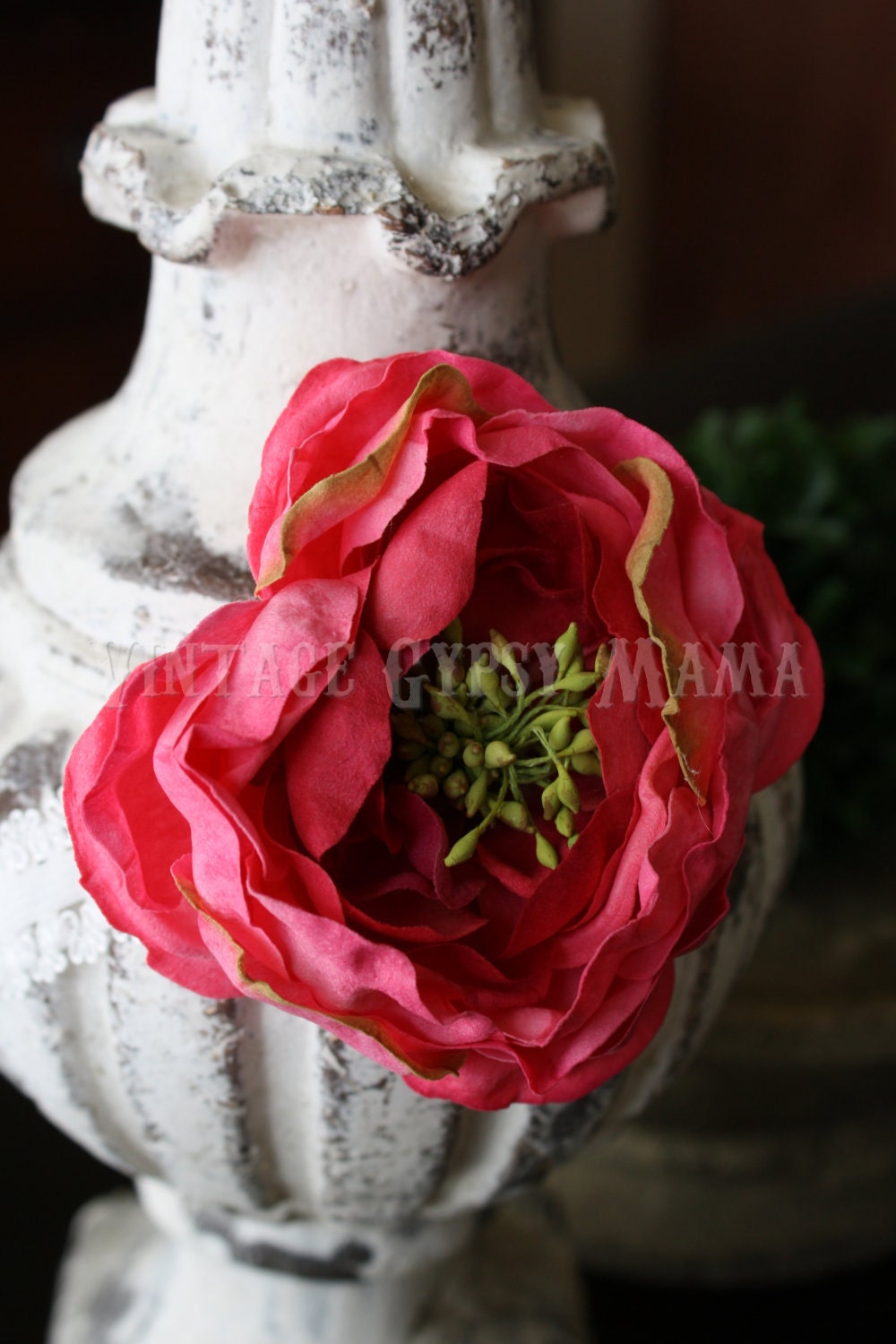 Hot Pink Silk Flower On White Lace Headband Easter Basket Stuffer Wedding Flower Girl