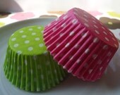 Cupcake Liners - Baking Cups - Pink and Lime Green Polka Dot (50)