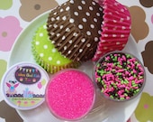 Girl Monkey Cupcake Kit - Sprinkles, Sugar and Cupcake Liners - Hot Pink, Lime Green and Brown - SALE - SAVE 15%