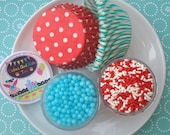 Carnival Cupcake Kit - Sprinkles, Sugar Pearls and Cupcake Liners - Red and Aqua - SALE - SAVE 15%