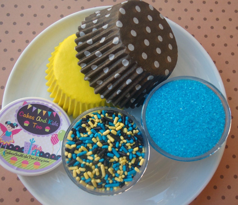Boy Monkey Cupcake Kit - Sprinkles, Sugar and Cupcake Liners - Brown, Yellow and Turquoise - SALE - SAVE 15%