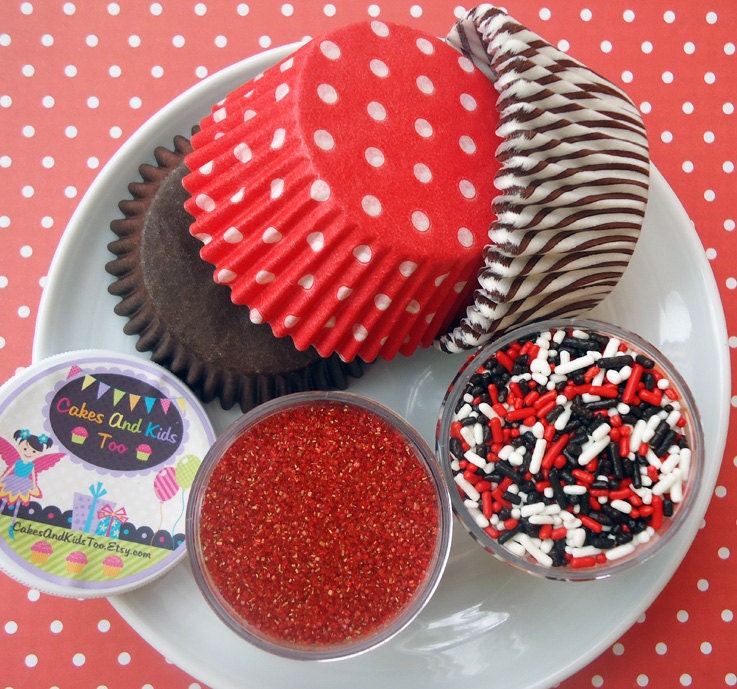 Gingerbread Man Cupcake Kit - Sprinkles, Sugar and Cupcake Liners - Red and Brown - SALE - SAVE 15%