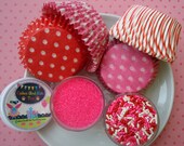Valentine Cupcake Kit - Sprinkles, Sugar and Cupcake Liners - Red and Pink - SALE - SAVE 15%