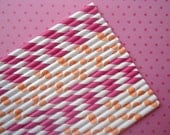 Paper Straws - Groovy Girl Duo - Hot Pink Stripes and Orange Dots (60) - Includes Printable Flags