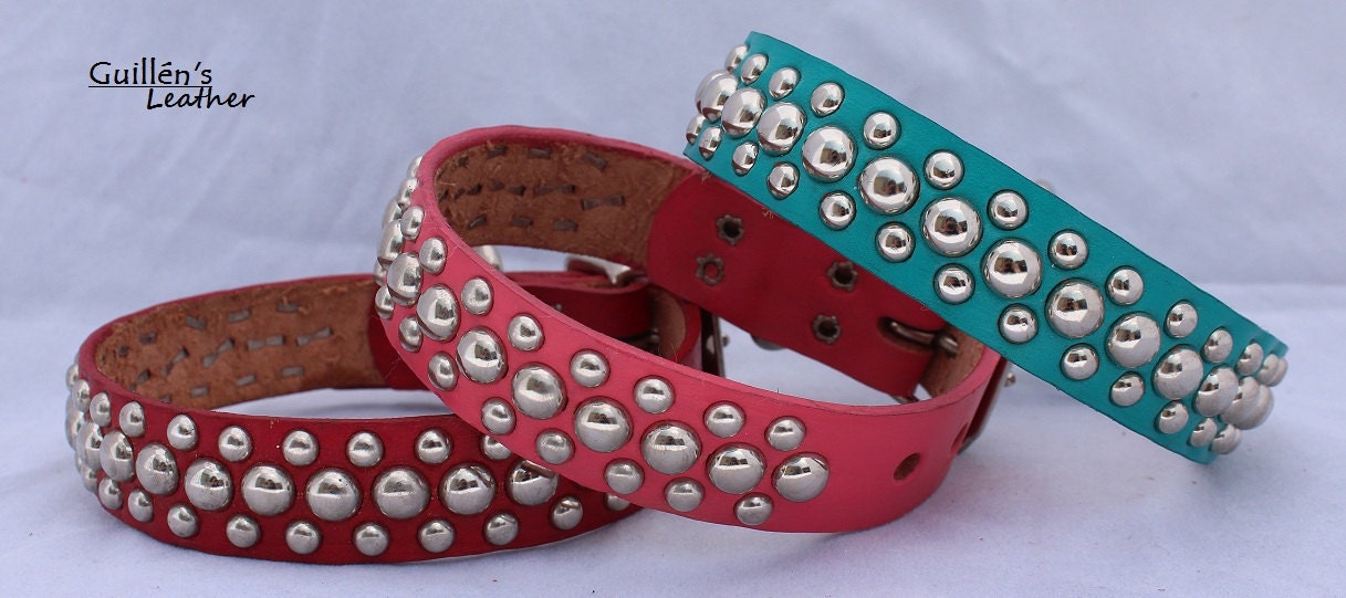 Wider Leather Dog Collar with Circle Studs