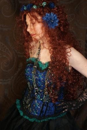 Gothic bustier blue, black and green