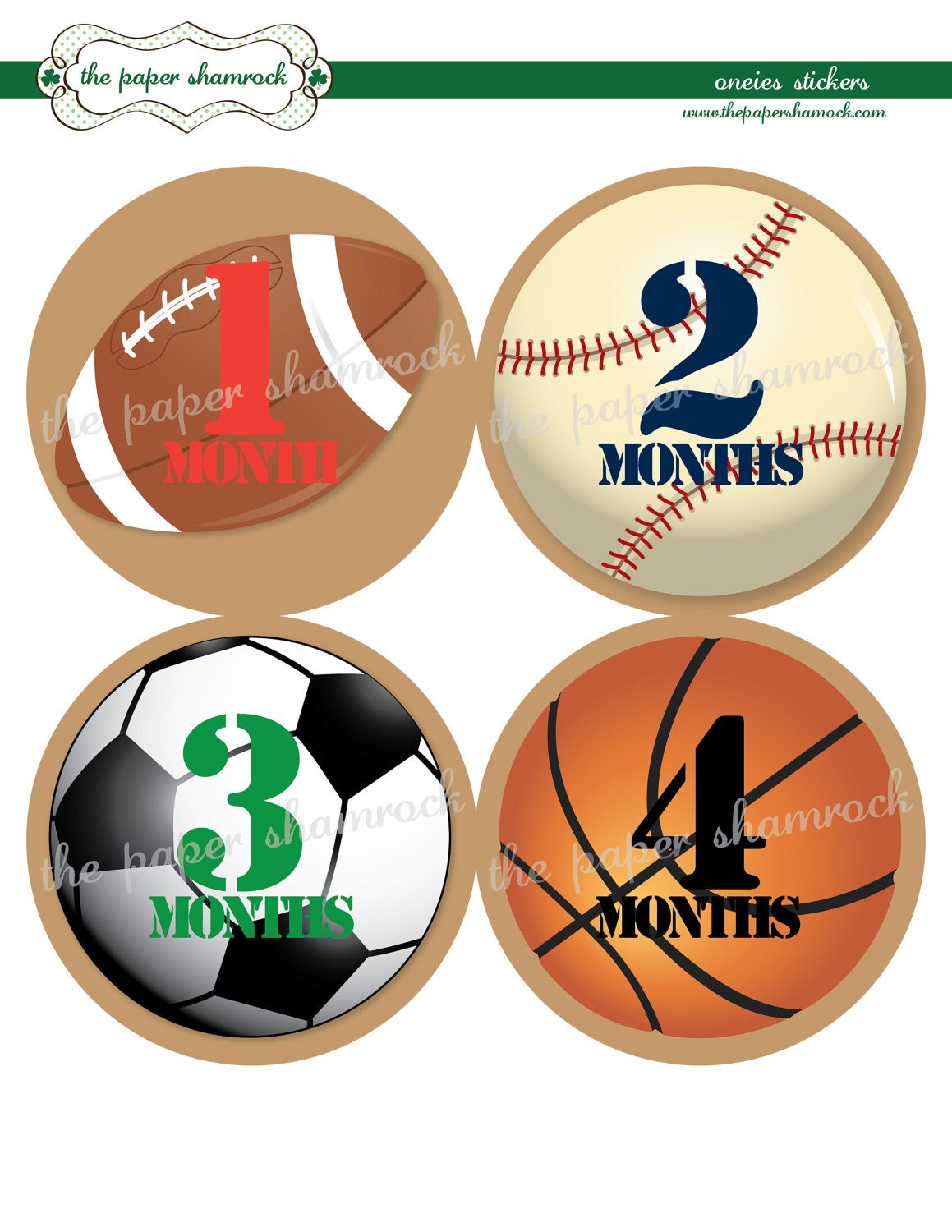 Sports Monthly Onesies Stickers, Baby Stickers for Onesies, Month Stickers Il_170x135