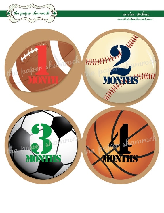 Sports - Baby Monthly Milestone Stickers, Baby Stickers, Monthly Stickers, Month Stickers, First Year Belly Sticker, First Year Stickers Il_570xn