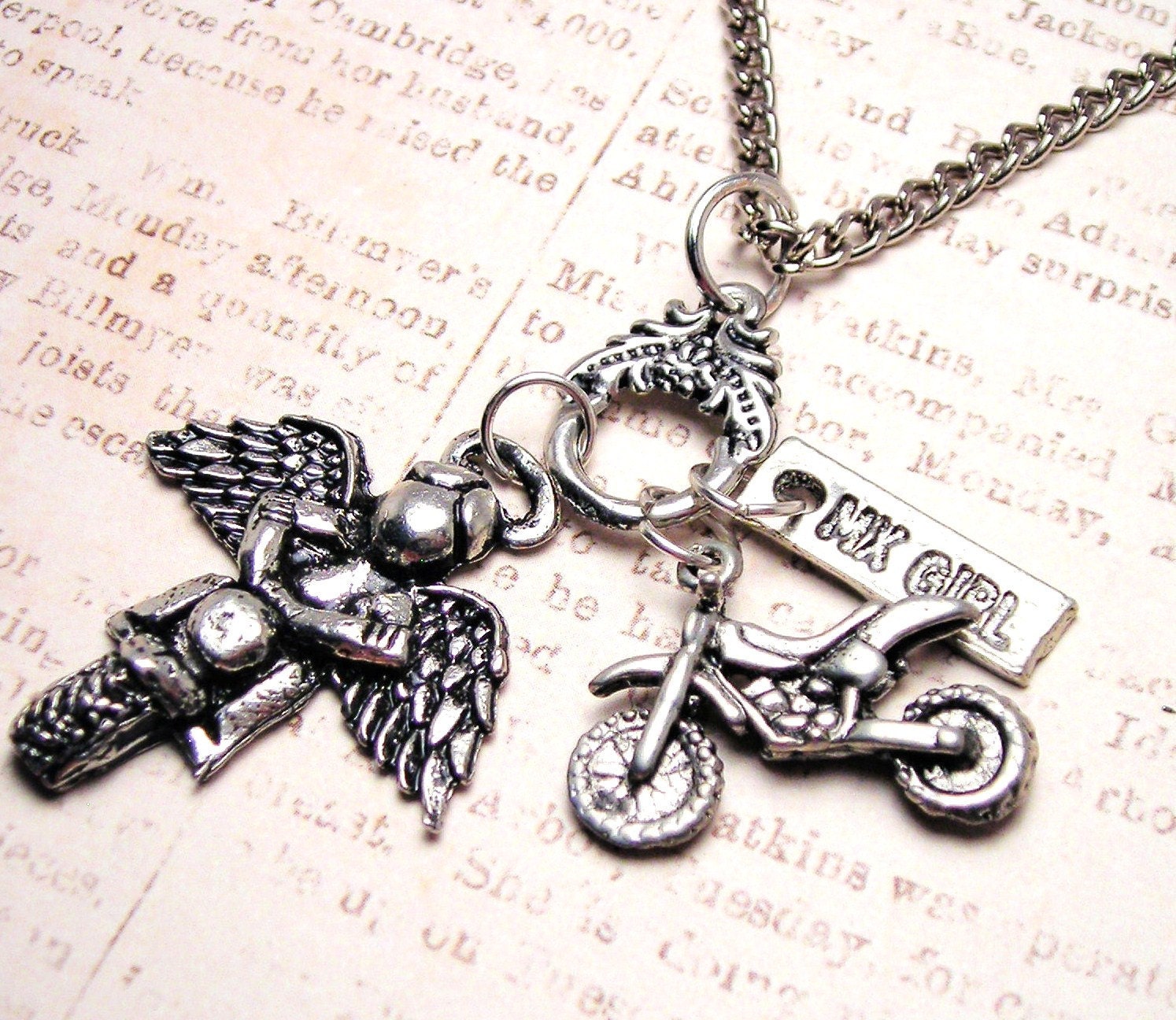 Dirtbike Angel charm holder  necklace for the true dirtbike rider