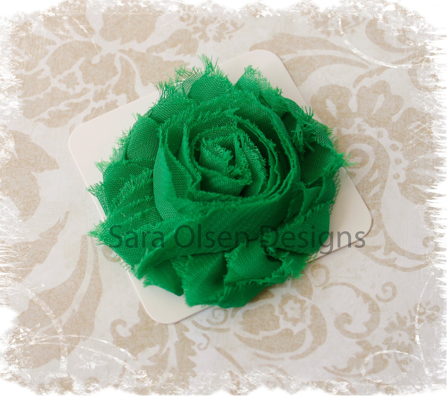 Shabby Chic Sweet and Simple Emerald Green Frayed Chiffon Rose Flower Rosette Hair Clip Clippie Perfect for St. Patrick's Day