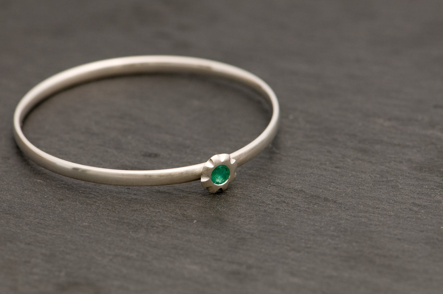 Emerald Bracelet Bangle - Emerald Stone Set in Recycled Sterling Silver - May Birthstone