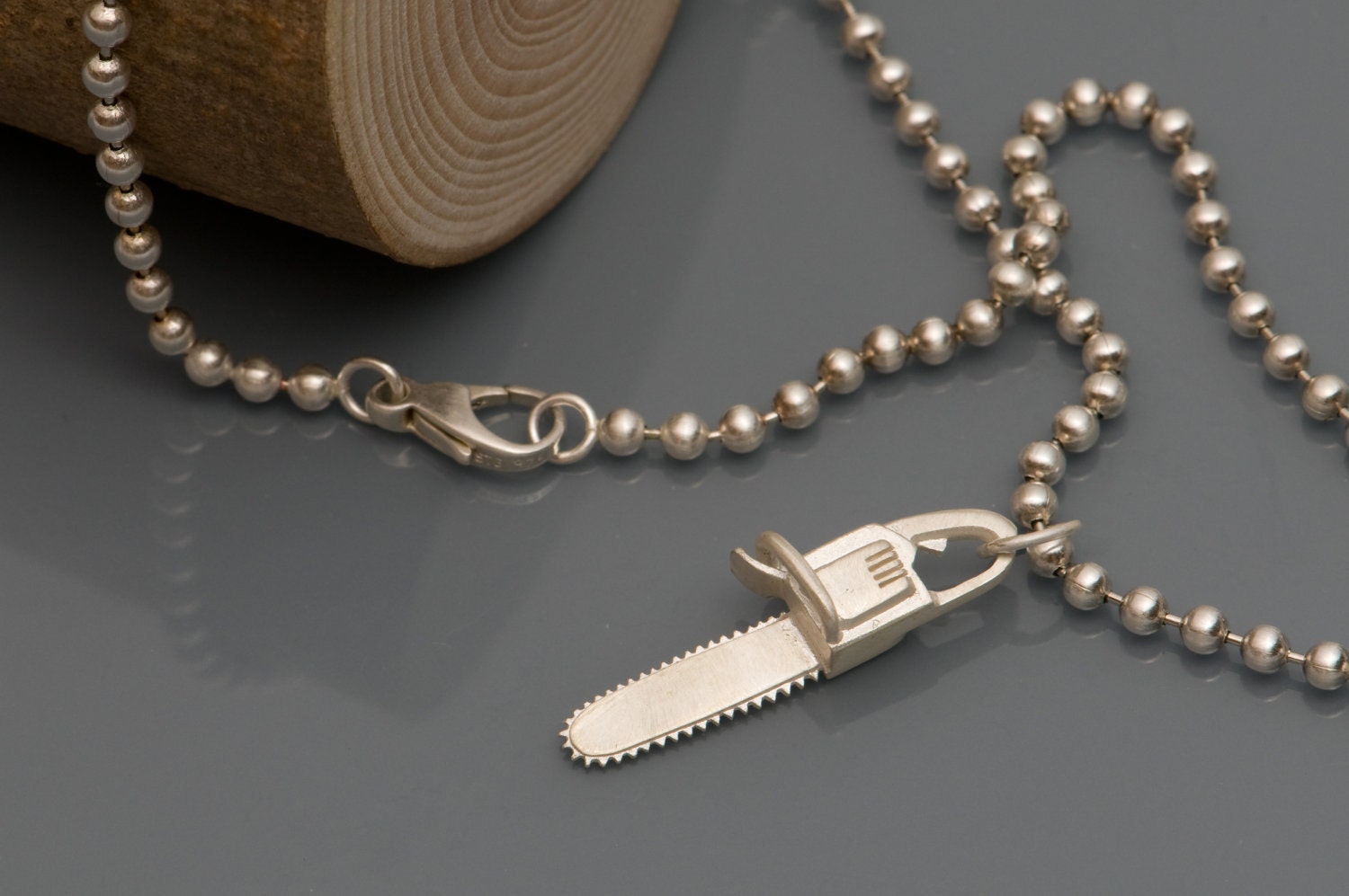 Silver Chainsaw 'killer charm' Necklace