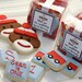 Sock Monkey Cookies in a Box//Hand Decorated Sugar Cookies in a box include sock monkey, wagon, and monograms//birthday favors