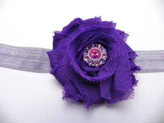 FUNDRAISER Purple Shabby Chic Flower Headband - Rhinestone Center - Go Lily