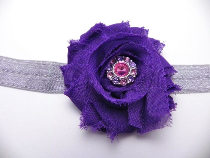 FUNDRAISER Purple Shabby Chic Flower Headband - Rhinestone Center - Go Lily