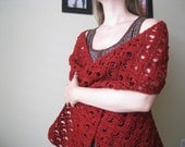READY TO SHIP Crochet Lace Shawl Christmas Gift Stole Wrap Scarf Red Romantic Hippie Victorian Renaissance Winter Fall Autumn Women