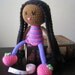 Crochet African American Plush Vegan Doll Black Braids Pink Purple Green Stuffed Toy Baby Girl Gift, MADE TO ORDER (other colors available)