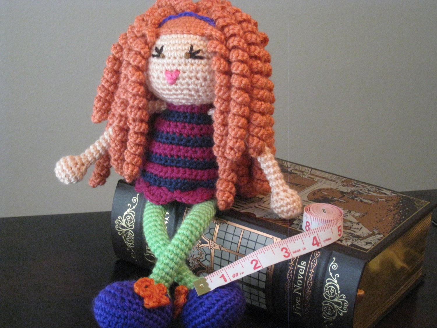 Crochet Plush Doll Vegan Red Orange Curls Curly Hair Green ...