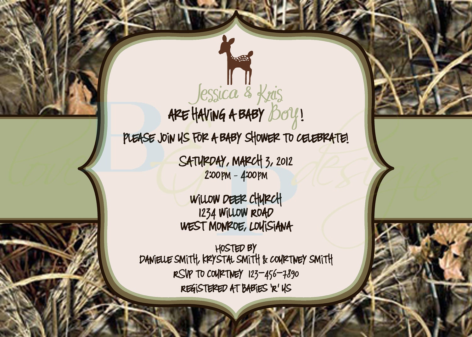 Baby Deer Baby Shower Invitation Camo Boy