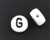 50% Off Sale 25 Alphabet Beads Letter G, Black and White 7mm flat