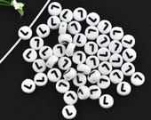 50% Off Sale 100 Alphabet Beads Letter L, Black and White 7mm flat